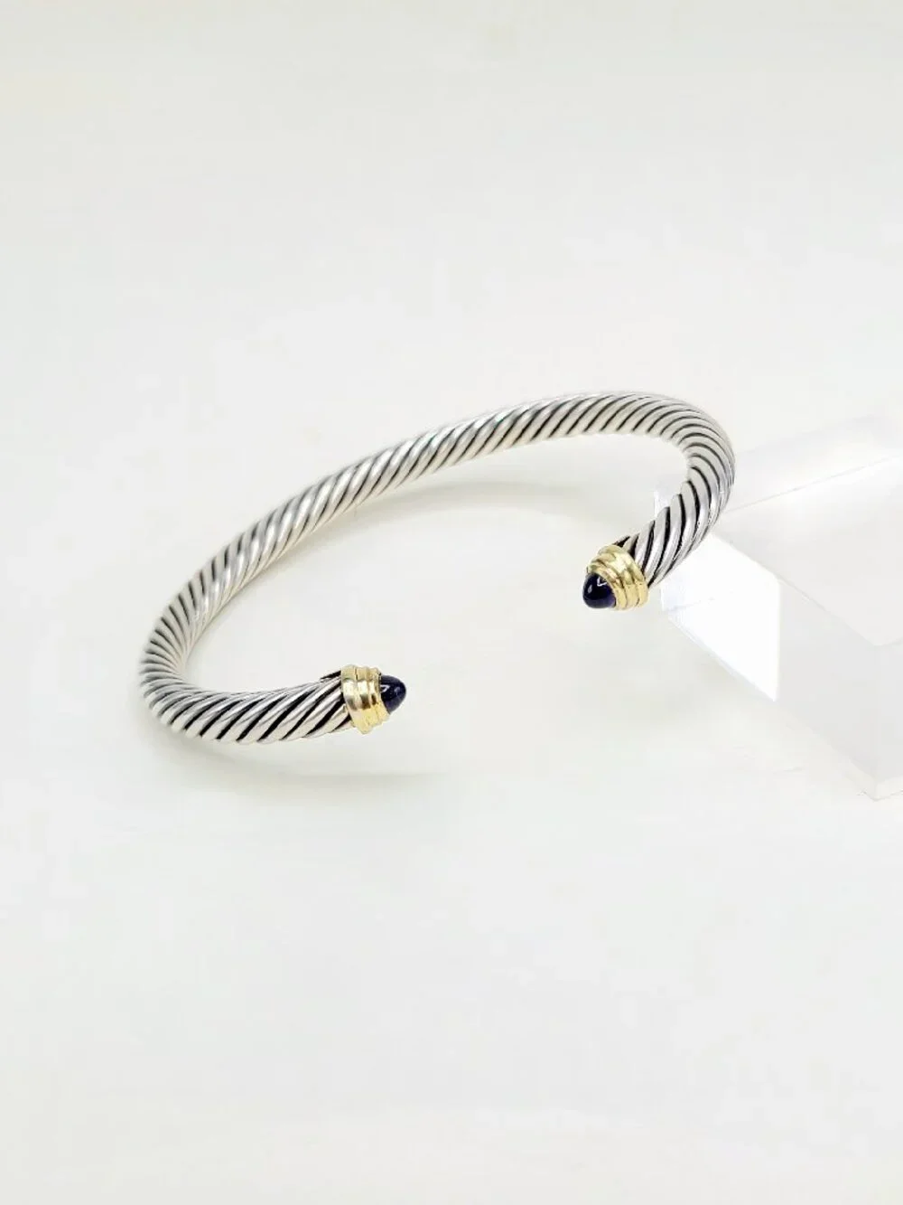 David Yurman Cable Cuff Bracelet w/ Iolite & 14K Yellow Gold - 5mm - Size Medium